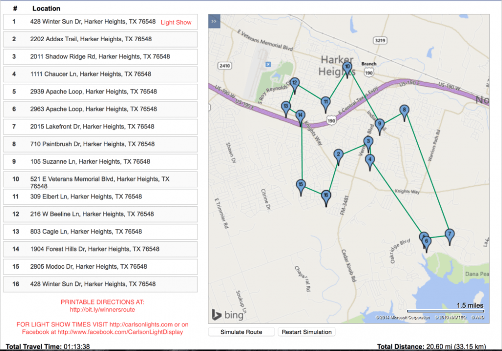 2014 Heights Lights on Parade Winners Map