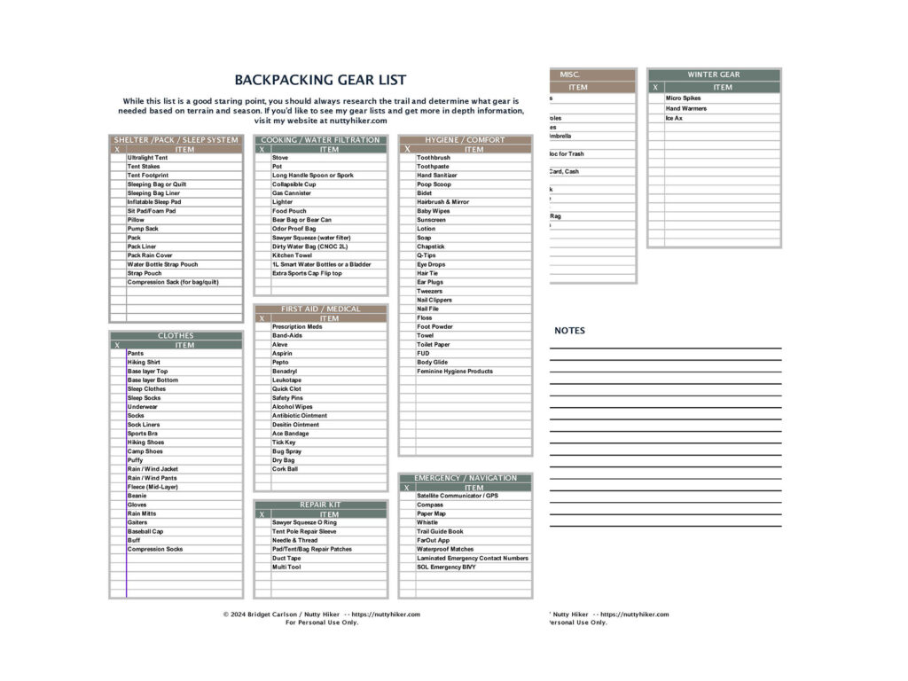 Backpacking Gear Checklist (Free Download)