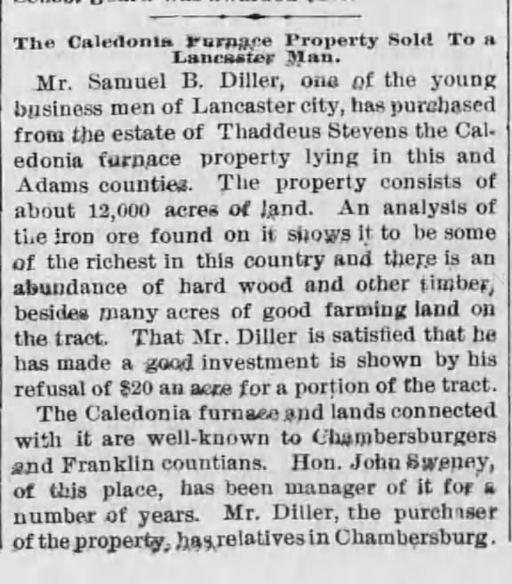 Caledonia Furnace sold valley spirit sept 14 1887