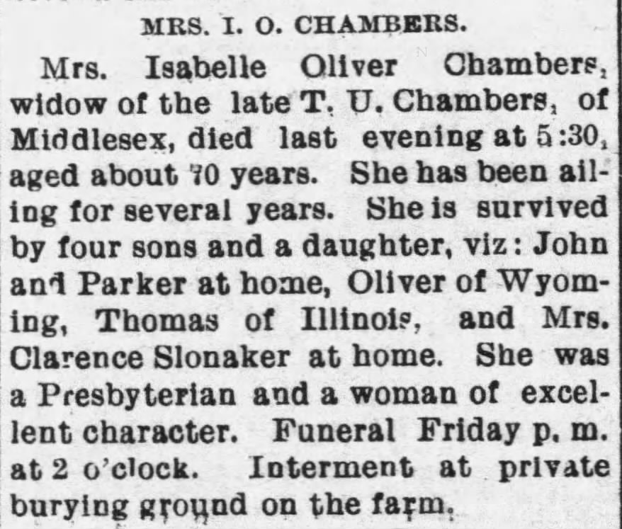 Obiturary for Isabelle Oliver Chambers