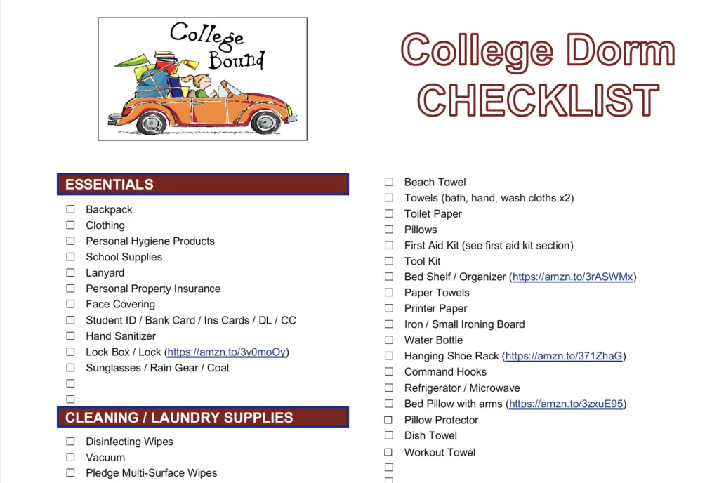 college dorm checklist