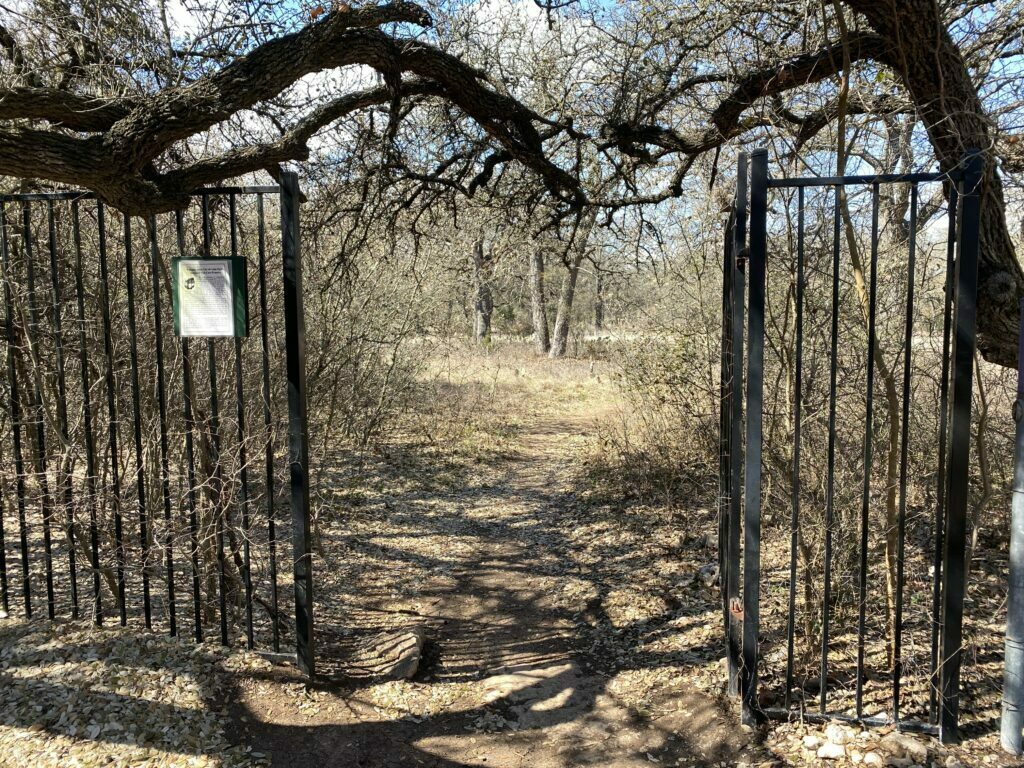 Gate entrance at Discovery Well Cave Preserve