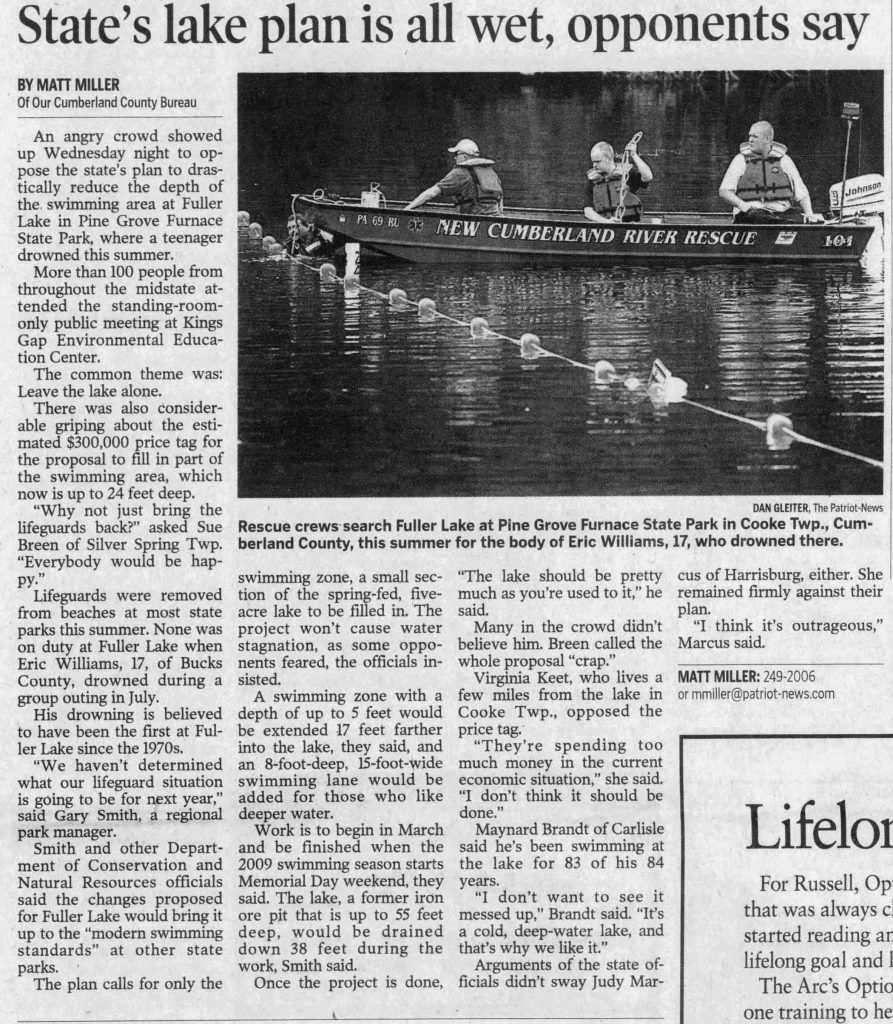 Fuller Lake depth reduction idea The Patriot News Nov 20 2008
