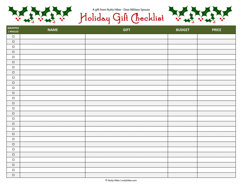 Free Holiday Gift Checklist