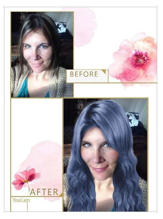 Before and after using the YouCam Makeup App to apply makeup