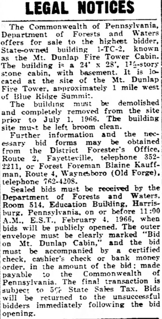 Legal Notice Selling Mt Dunlap Fire Tower Cabin nuttyhiker