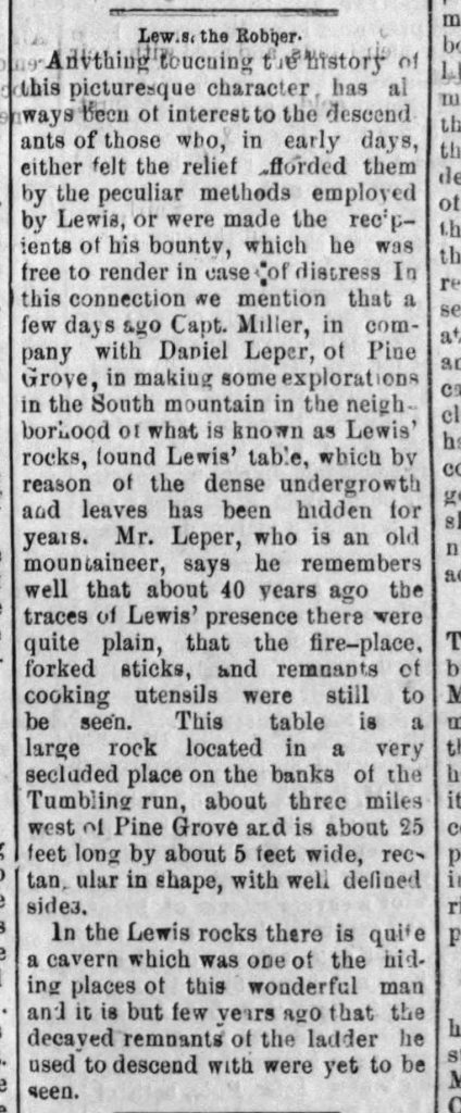 Lewis Rock Lewis the Robber The Sentinel Jan 16 1889