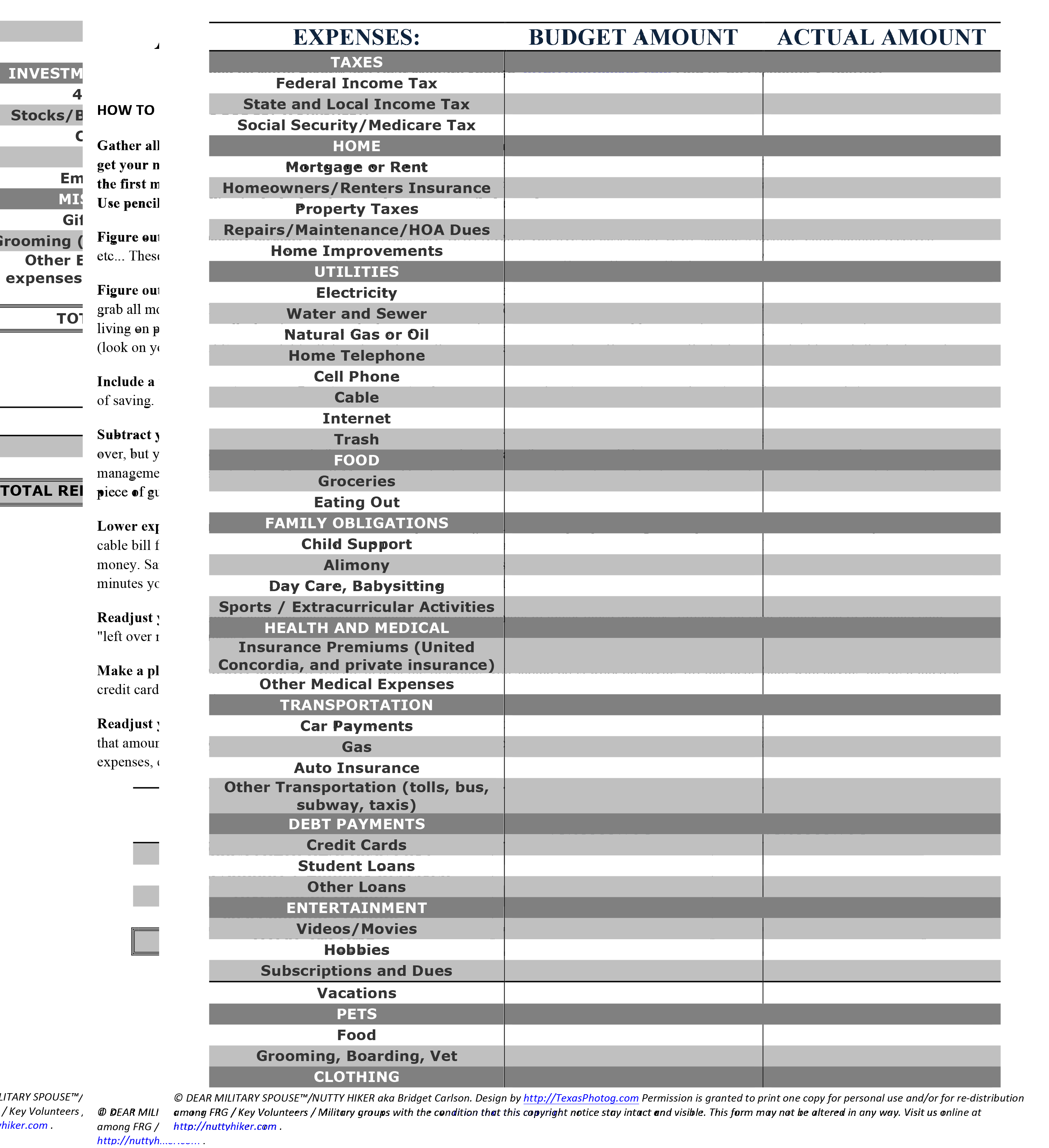 Budget Worksheet (Military)