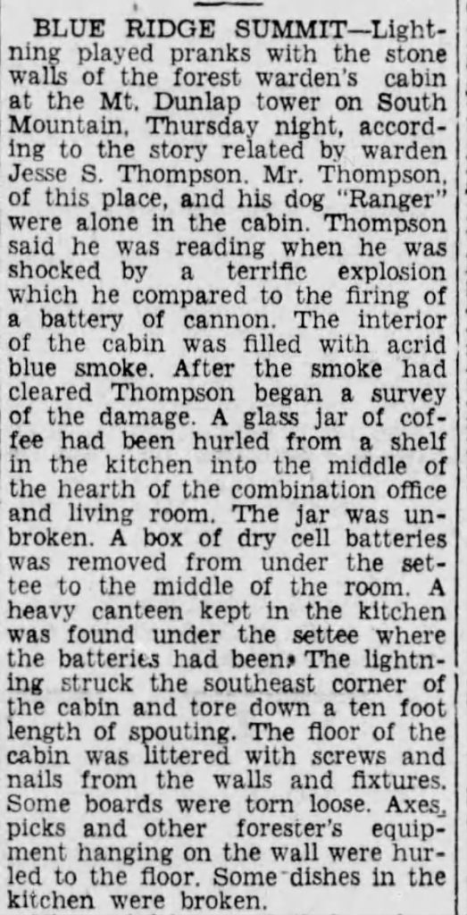 Mount Dunlap lightning strike 1940 nuttyhiker
