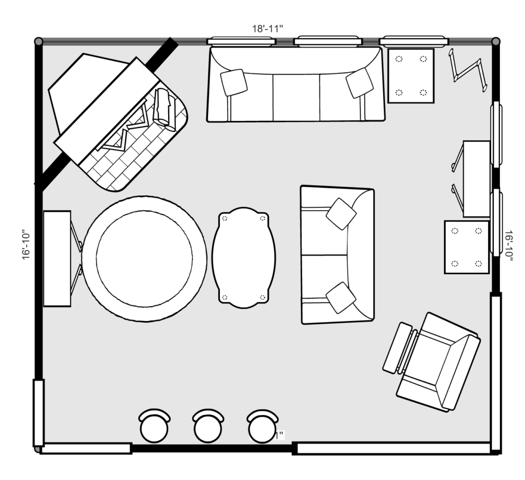 New family room layout using an online room layout builder