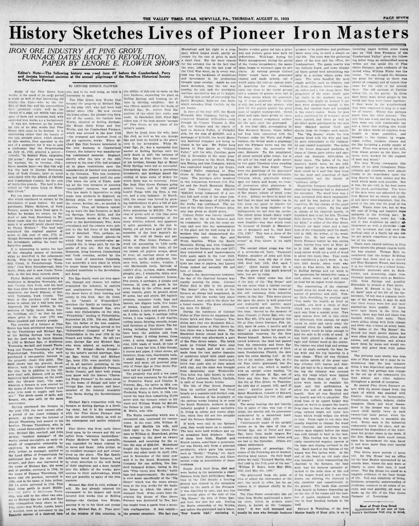 Pine Grove Furnace History The Walley Times Star Aug 31 1933 1