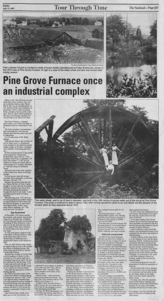 Pine Grove Furnace history The Sentinel Jul 13 2003