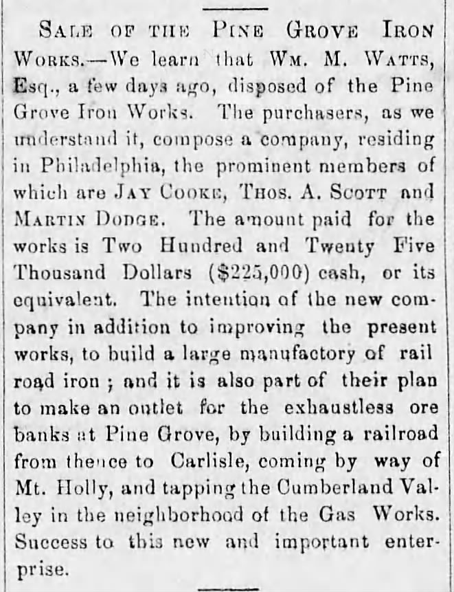 Pine Grove Iron Works sale Carlisle Weekly Herald April 01 1864 2