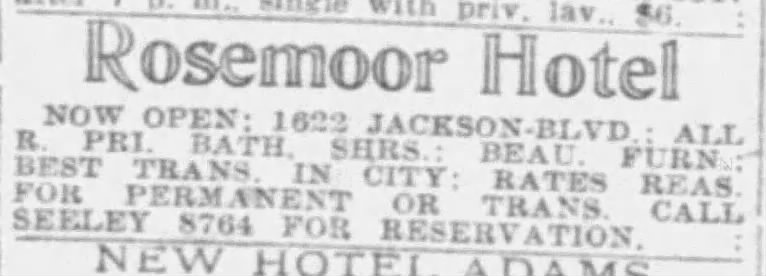 Rosemoor Hotel Now Open Chicago Tribune Sept 1928 nuttyhiker