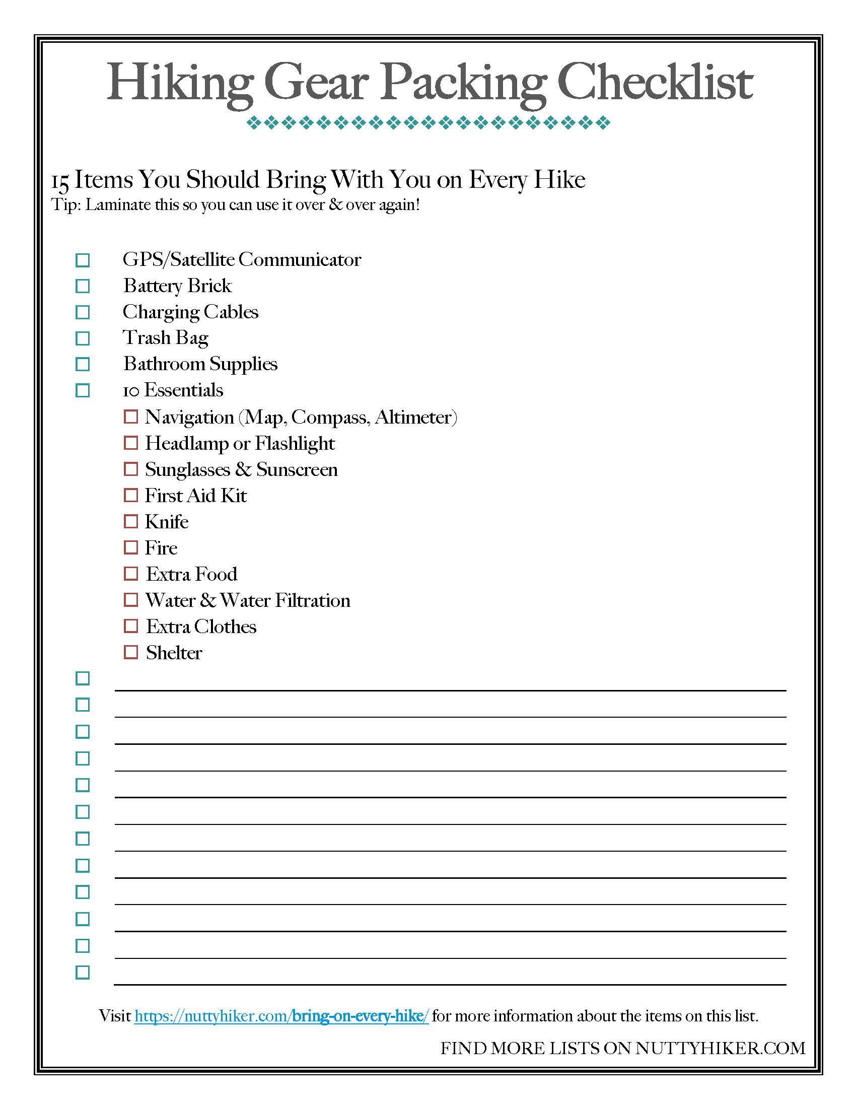 Hiking Essentials Checklist