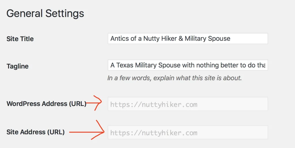 Wordpress Site and address URL Settings