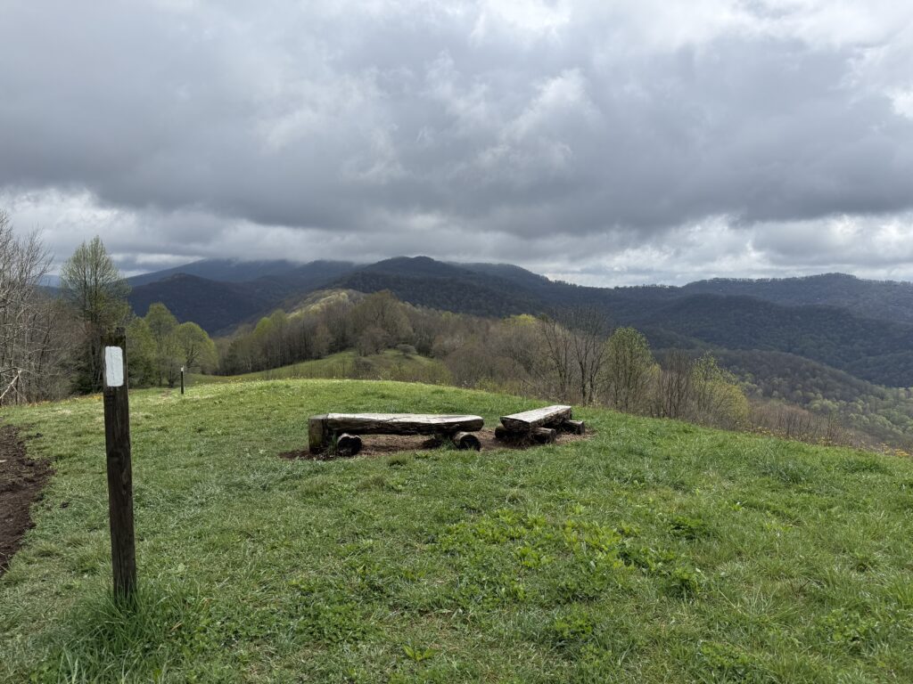 appalachian trail meadow with a bench