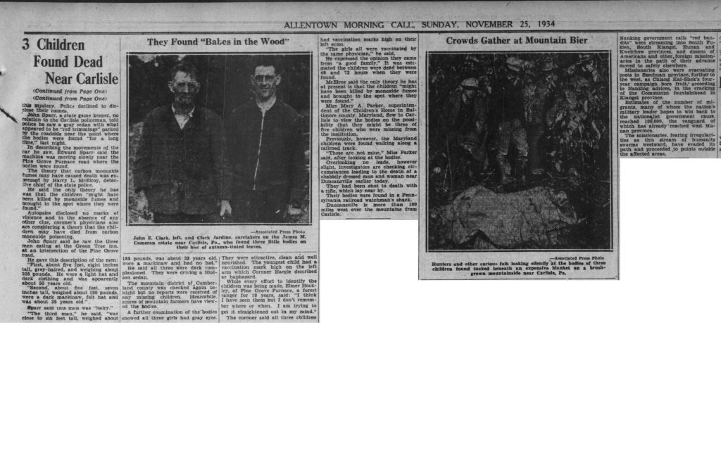 babes in the Woods initial article The Morning Call Nov 25 1934 pg 2