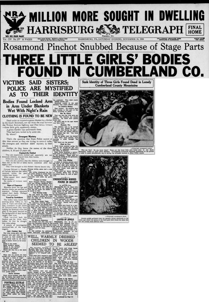 babes in the woods Initial article Harrisburg Telegraph Nov 24 1934