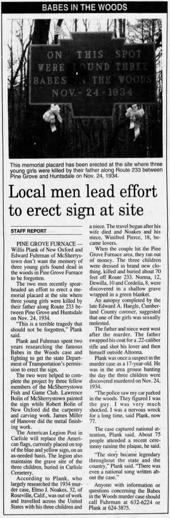 babes in the woods sign erection the evening sun March 10 1991
