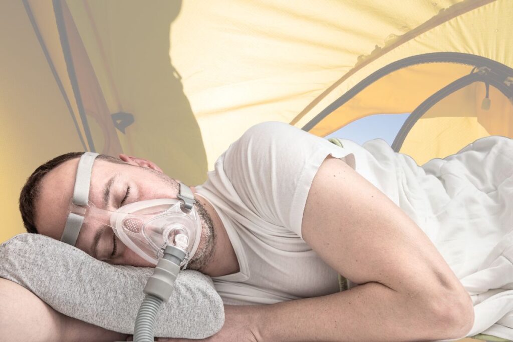 Backing packing with sleep apnea, guy wearing a cpap while camping