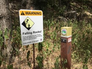 Barton Creek Greenbelt Trail Marker & Danger Falling Rocks Sign