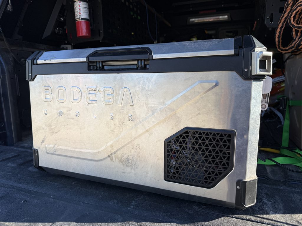 bodega cooler in the bed of a truck