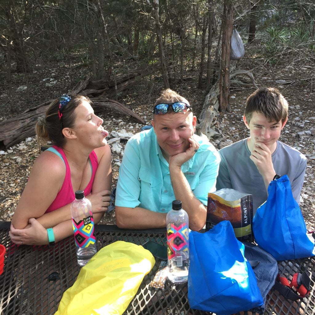 At the campsite on Goodwater Loop Trail. Goofing off for a picture! Cedar Hollow Camp!