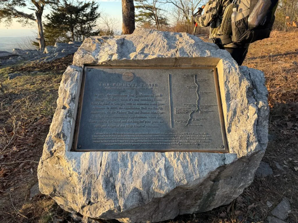 plaque at the top of hernandez peak on the pinhoti trail