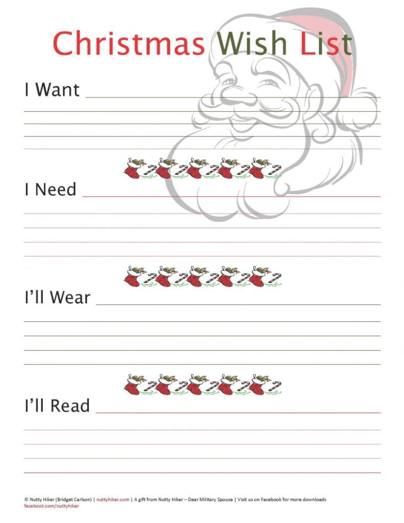 Free Christmas printable wish list