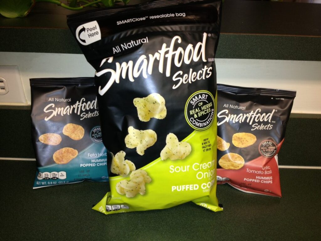 Smartfood Selects chips and puffed corn