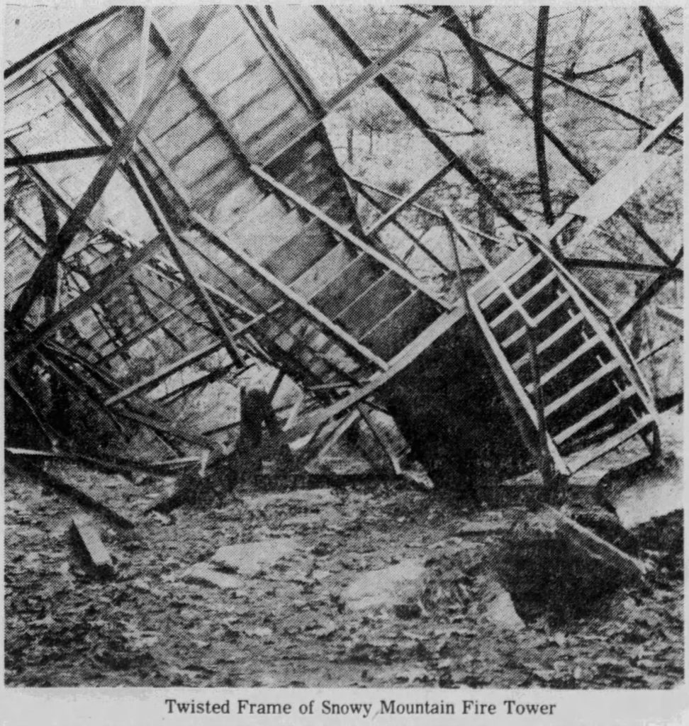 snowy mountain fire tower twisted frame