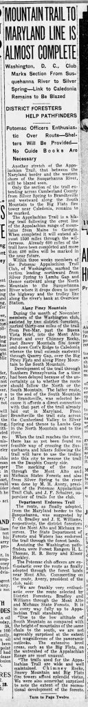 snowy mountain tower and Appalachian Trail original route Patriot News Jan 3 1931