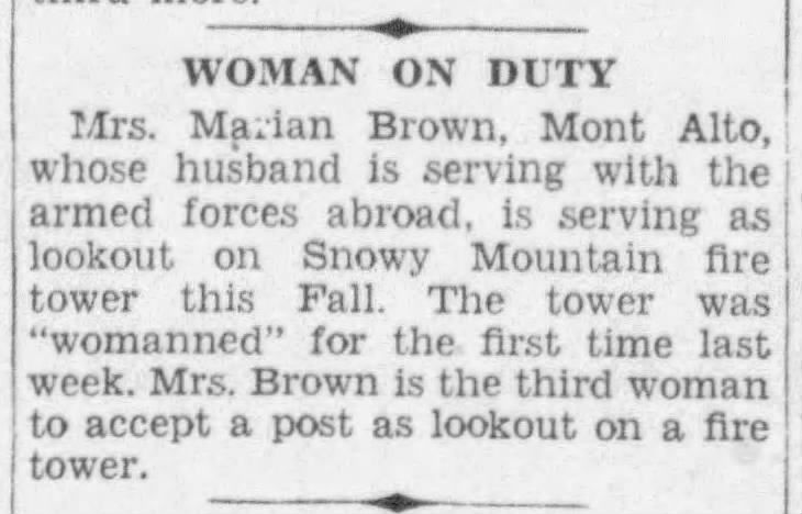 snowy mtn fire tower woman on duty public opinion nov 2 1943