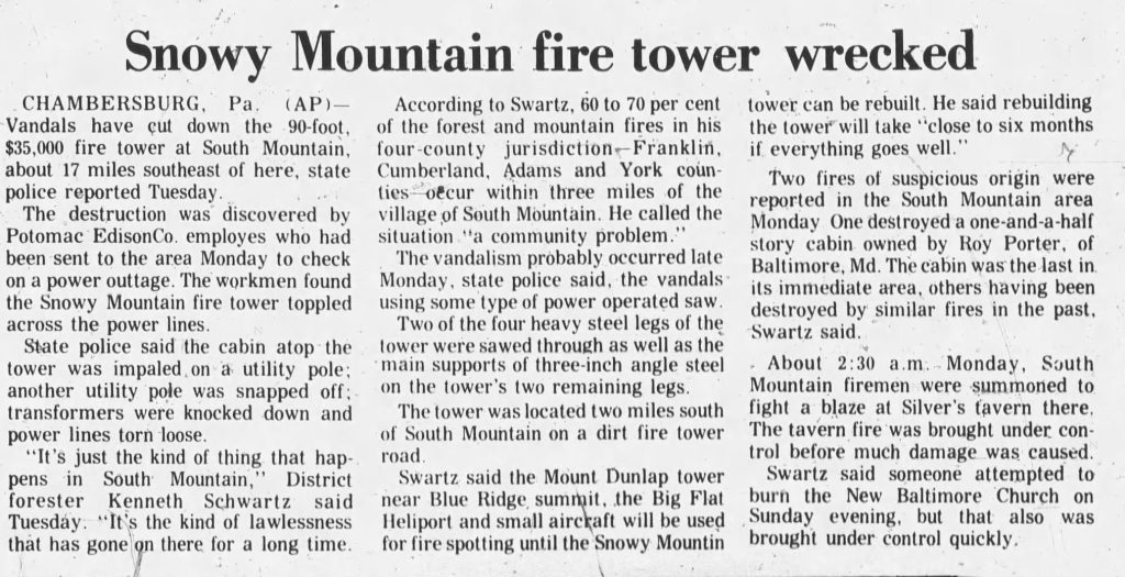 south mountain snowy mountain fire tower cut down
