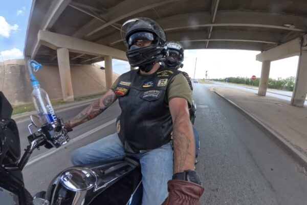 Riding a motorcycle